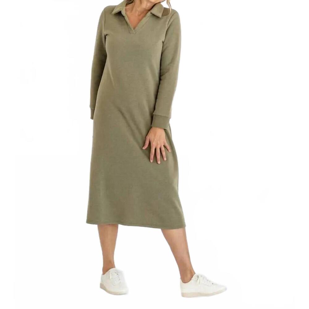 NEW INHERIT CLOTHING COMPANY bexlie long sleeve sweatshirt dress in olive/green